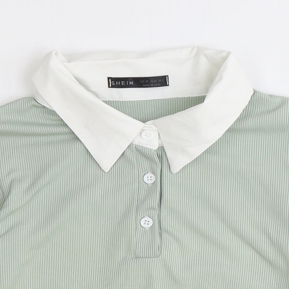 SheIn Womens Green Polyester Cropped Polo Size XS Collared