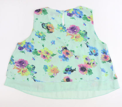 Hearts and Bows Womens Green Floral Polyester Basic Blouse Size 12 Scoop Neck