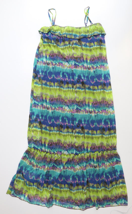 Front view of BCX women’s multicoloured geometric polyester maxi, size L, square neck pullover