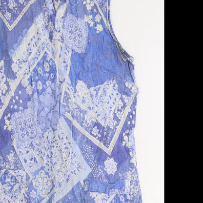 Isle Collection Womens Blue Geometric Linen Shift Size 12 V-Neck Pullover