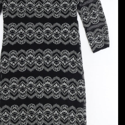 Roman Womens Black Geometric Polyamide A-Line Size 14 Square Neck Pullover