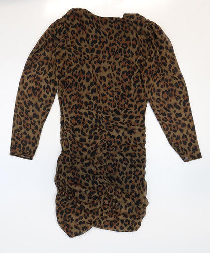 Zara Womens Multicoloured Animal Print Polyester Bodycon Size S V-Neck Zip - Leopard Print