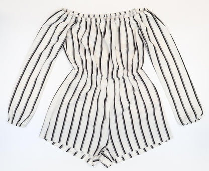 Missguided Womens White Striped Patent Leather Playsuit One-Piece Size 6 Pullover