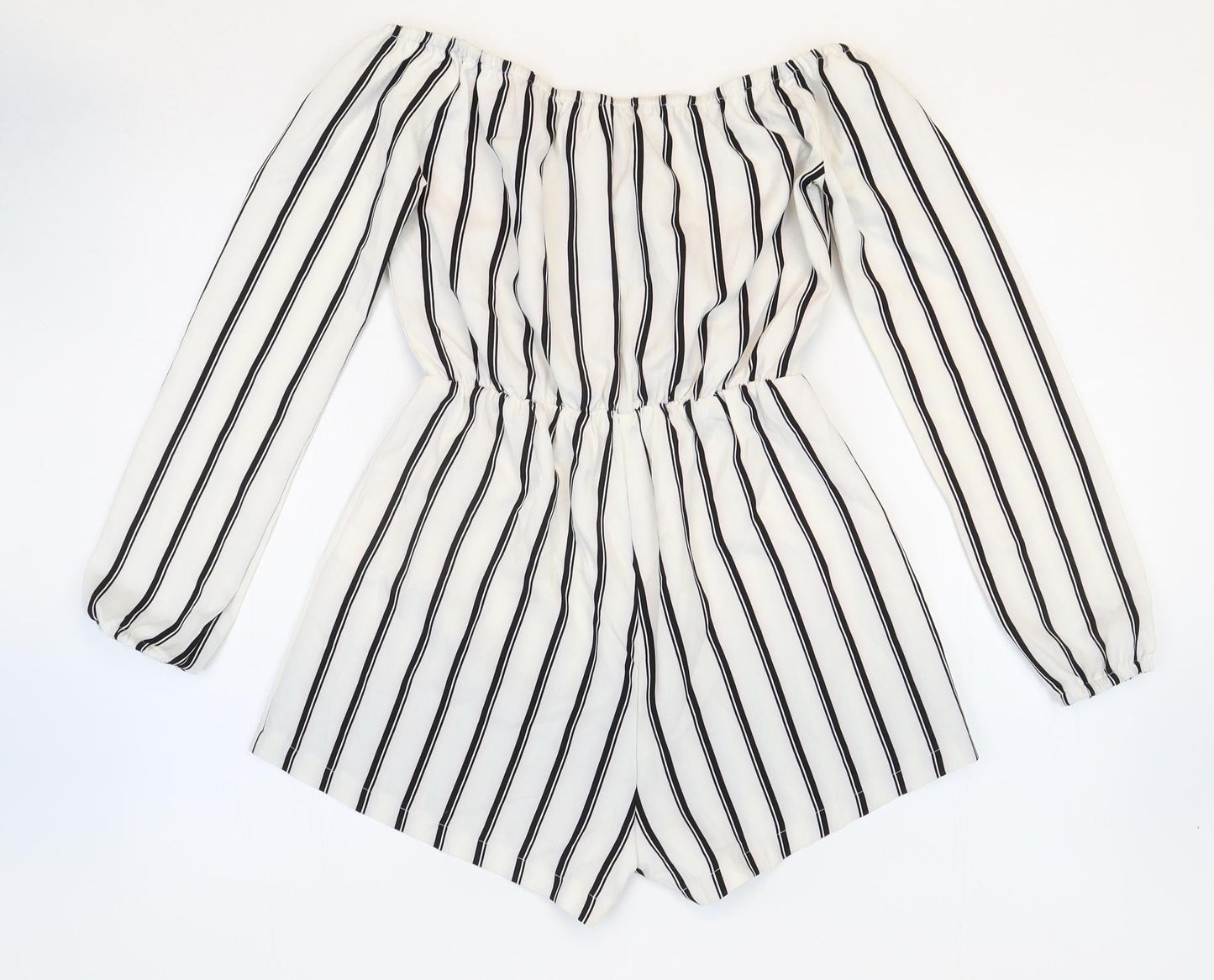 Missguided Womens White Striped Patent Leather Playsuit One-Piece Size 6 Pullover