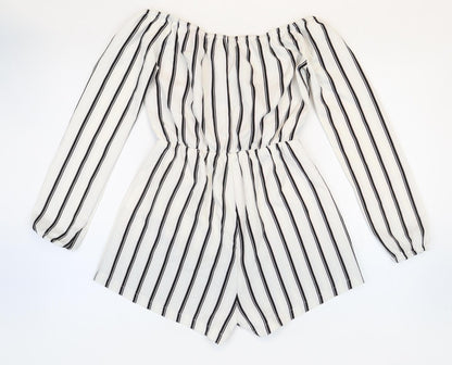 Missguided Womens White Striped Patent Leather Playsuit One-Piece Size 6 Pullover