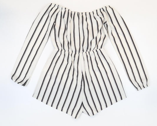 Missguided Womens White Striped Patent Leather Playsuit One-Piece Size 6 Pullover