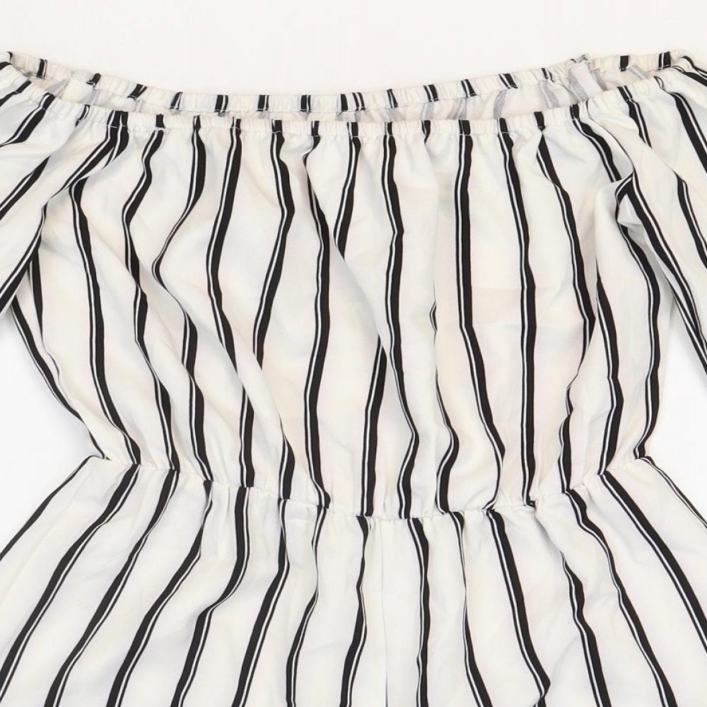 Missguided Womens White Striped Patent Leather Playsuit One-Piece Size 6 Pullover