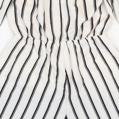 Missguided Womens White Striped Patent Leather Playsuit One-Piece Size 6 Pullover