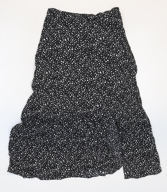 Front view of Ro&Zo women’s black geometric viscose peasant skirt, size UK 6, zip