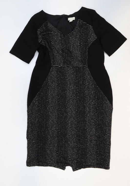 Monsoon Womens Black Viscose A-Line Size 16 V-Neck Zip