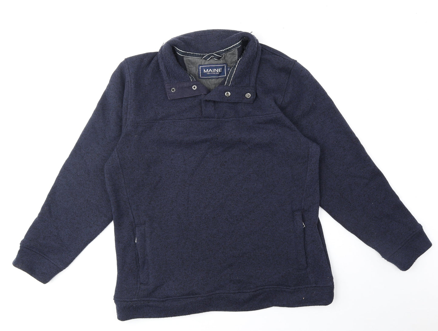 Maine Mens Blue High Neck Polyester Henley Jumper Size M Long Sleeve