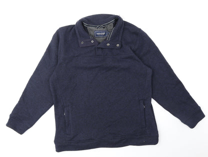 Maine Mens Blue High Neck Polyester Henley Jumper Size M Long Sleeve