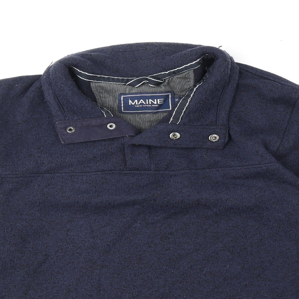 Maine Mens Blue High Neck Polyester Henley Jumper Size M Long Sleeve