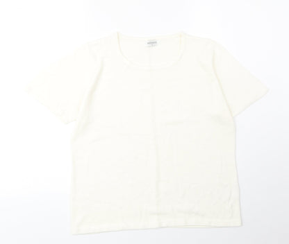Editions Womens Ivory Acrylic Basic T-Shirt Size 14 Round Neck