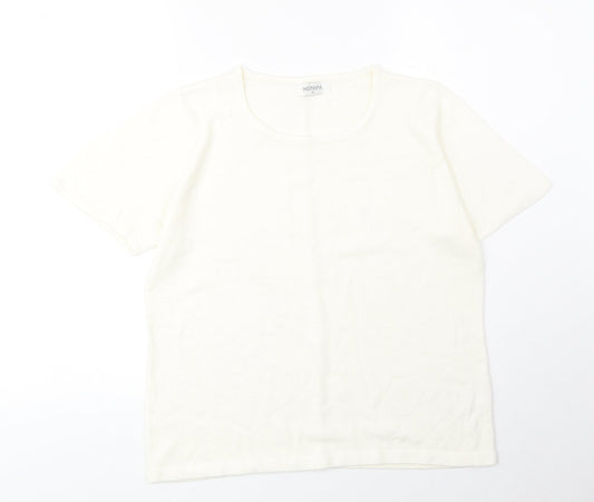 Editions Womens Ivory Acrylic Basic T-Shirt Size 14 Round Neck