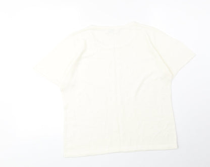 Editions Womens Ivory Acrylic Basic T-Shirt Size 14 Round Neck