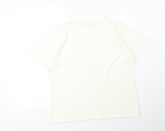 Editions Womens Ivory Acrylic Basic T-Shirt Size 14 Round Neck
