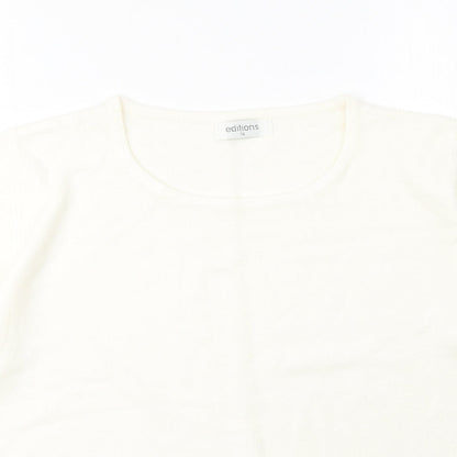 Editions Womens Ivory Acrylic Basic T-Shirt Size 14 Round Neck