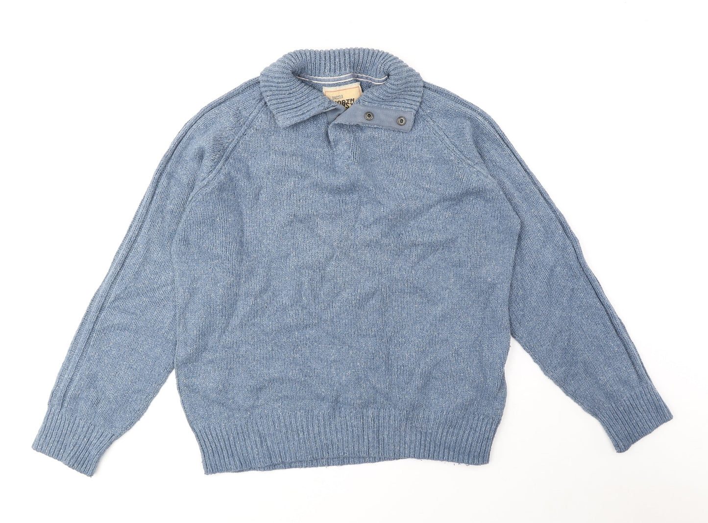 Marks and Spencer Mens Blue Round Neck Cotton Pullover Jumper Size L Long Sleeve