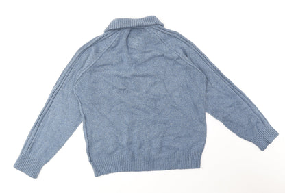 Marks and Spencer Mens Blue Round Neck Cotton Pullover Jumper Size L Long Sleeve