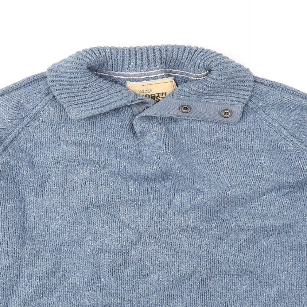 Marks and Spencer Mens Blue Round Neck Cotton Pullover Jumper Size L Long Sleeve