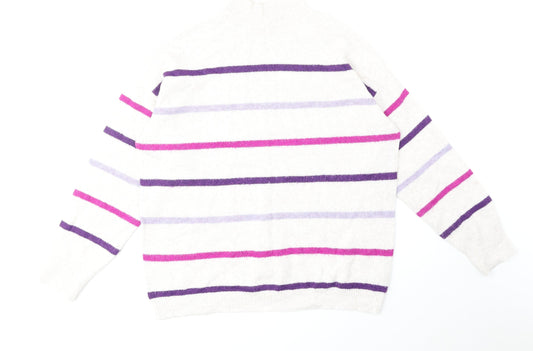 TU Womens Purple Mock Neck Striped Acrylic Pullover Jumper Size 12