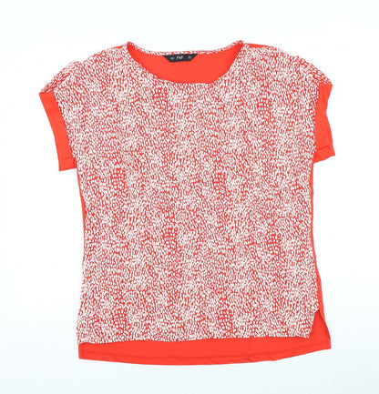 F&F Womens Red Geometric Viscose Basic Blouse Size 12 Round Neck