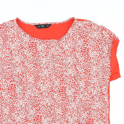 F&F Womens Red Geometric Viscose Basic Blouse Size 12 Round Neck