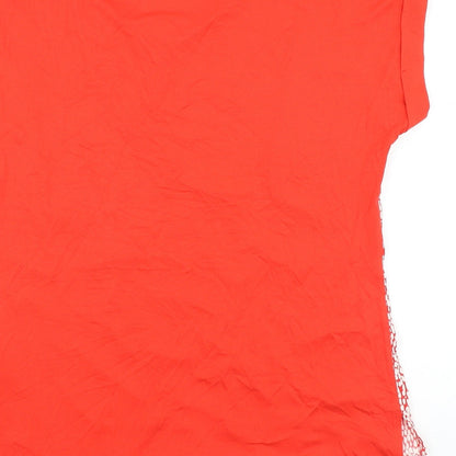 F&F Womens Red Geometric Viscose Basic Blouse Size 12 Round Neck