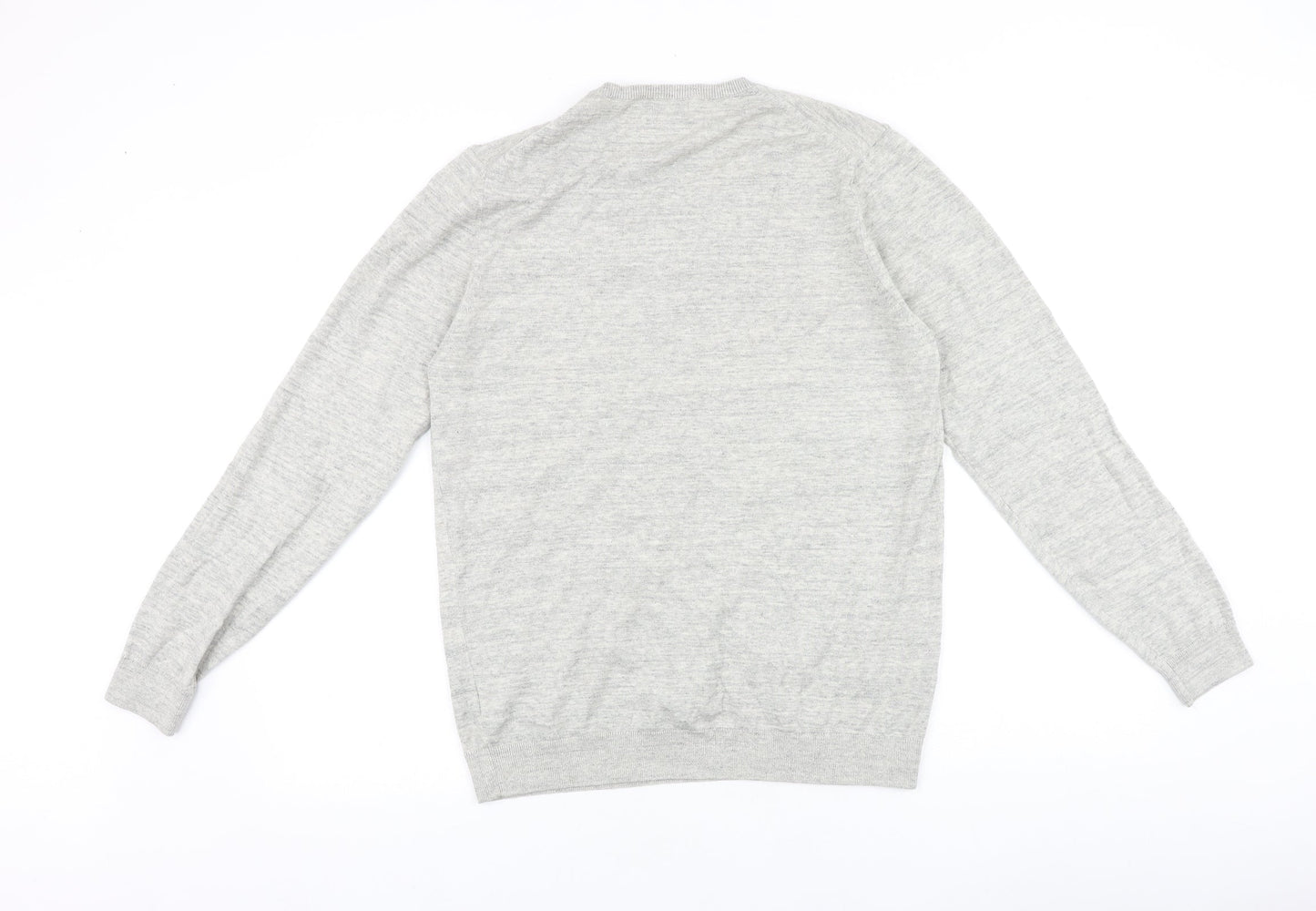 NEXT Mens Grey V-Neck Cotton Pullover Jumper Size M Long Sleeve