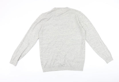 NEXT Mens Grey V-Neck Cotton Pullover Jumper Size M Long Sleeve