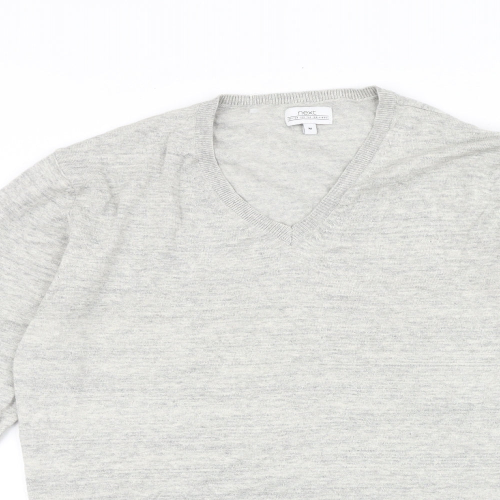NEXT Mens Grey V-Neck Cotton Pullover Jumper Size M Long Sleeve