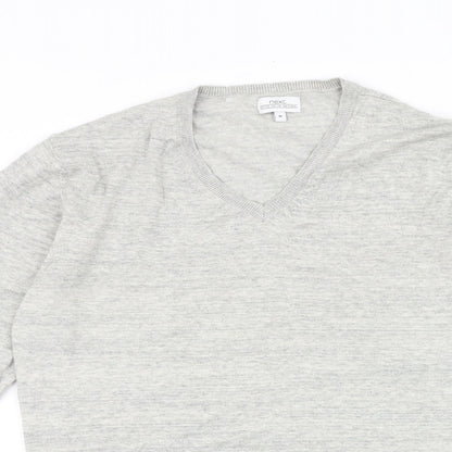 NEXT Mens Grey V-Neck Cotton Pullover Jumper Size M Long Sleeve