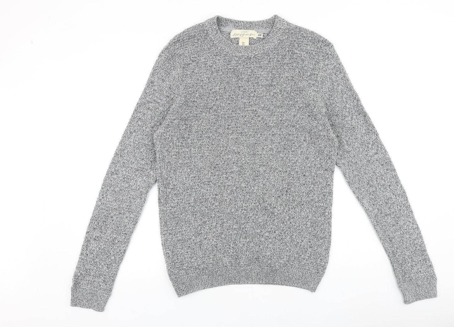 H&M Mens Grey Round Neck Acrylic Pullover Jumper Size M Long Sleeve