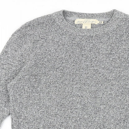 H&M Mens Grey Round Neck Acrylic Pullover Jumper Size M Long Sleeve