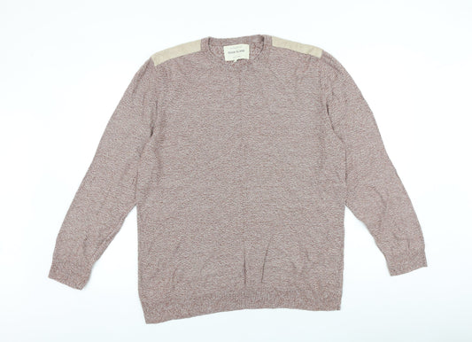 River Island Mens Red Round Neck Cotton Pullover Jumper Size L Long Sleeve