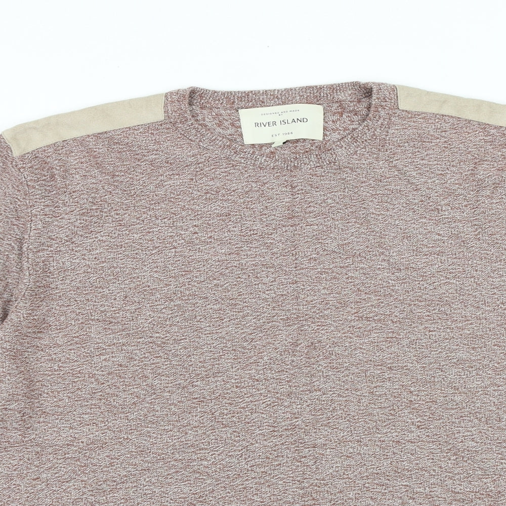 River Island Mens Red Round Neck Cotton Pullover Jumper Size L Long Sleeve