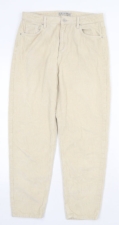 Denim & Co. Womens Beige Cotton Carrot Trousers Size 12 Regular Zip