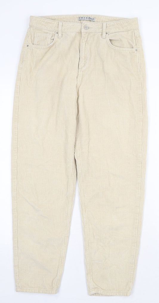 Denim & Co. Womens Beige Cotton Carrot Trousers Size 12 Regular Zip