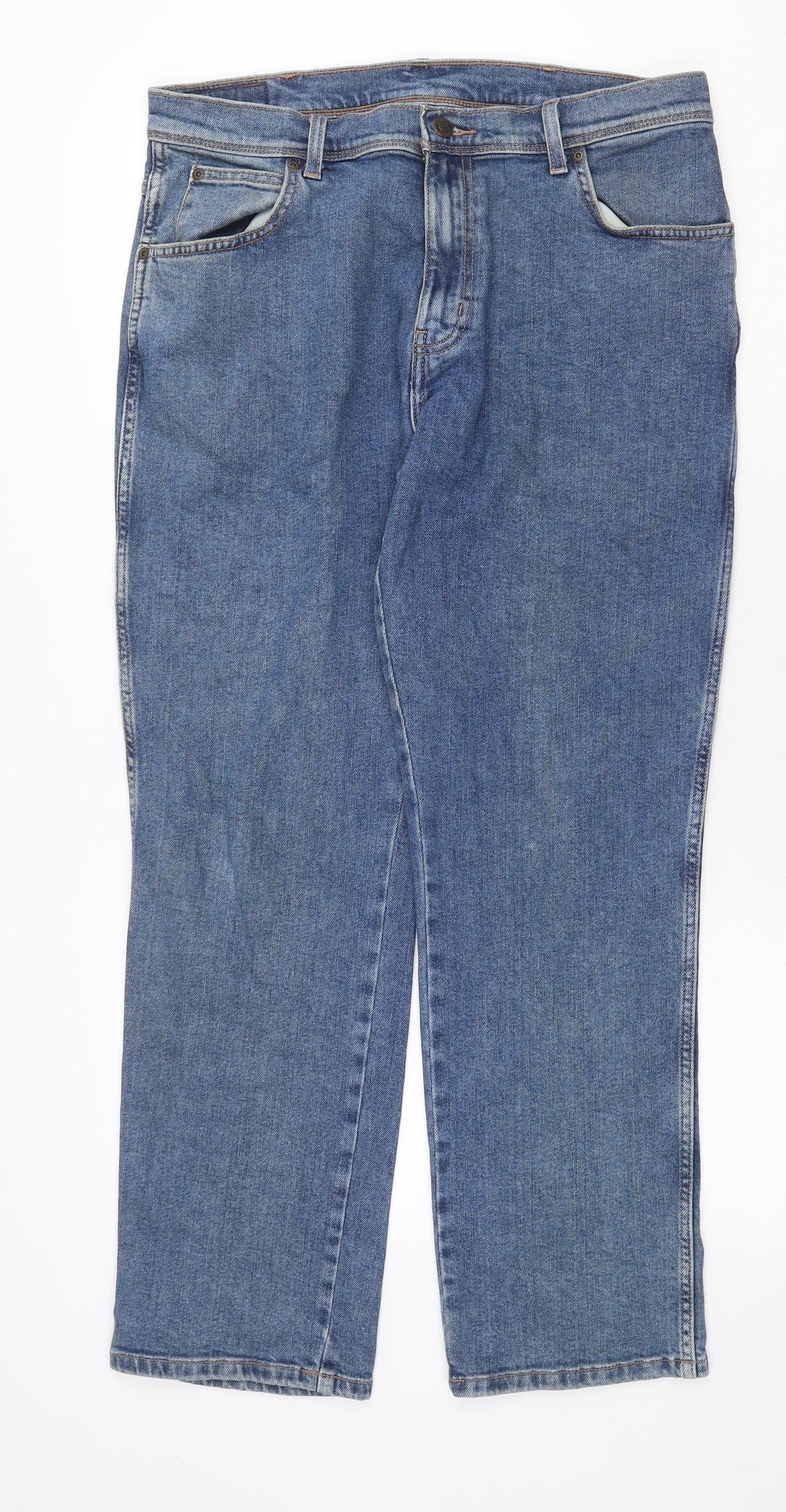 Denim & Co. Womens Blue Cotton Straight Jeans Size 32 in Regular Zip