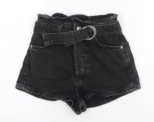 H&M Womens Black Cotton Boyfriend Shorts Size 4 Regular Button