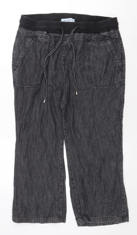 Cindy Slough Mens Grey Cotton Straight Jeans Size 36 in Regular Drawstring