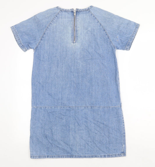Topshop Womens Blue 100% Cotton A-Line Size 8 Round Neck Zip