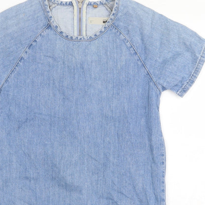 Topshop Womens Blue 100% Cotton A-Line Size 8 Round Neck Zip