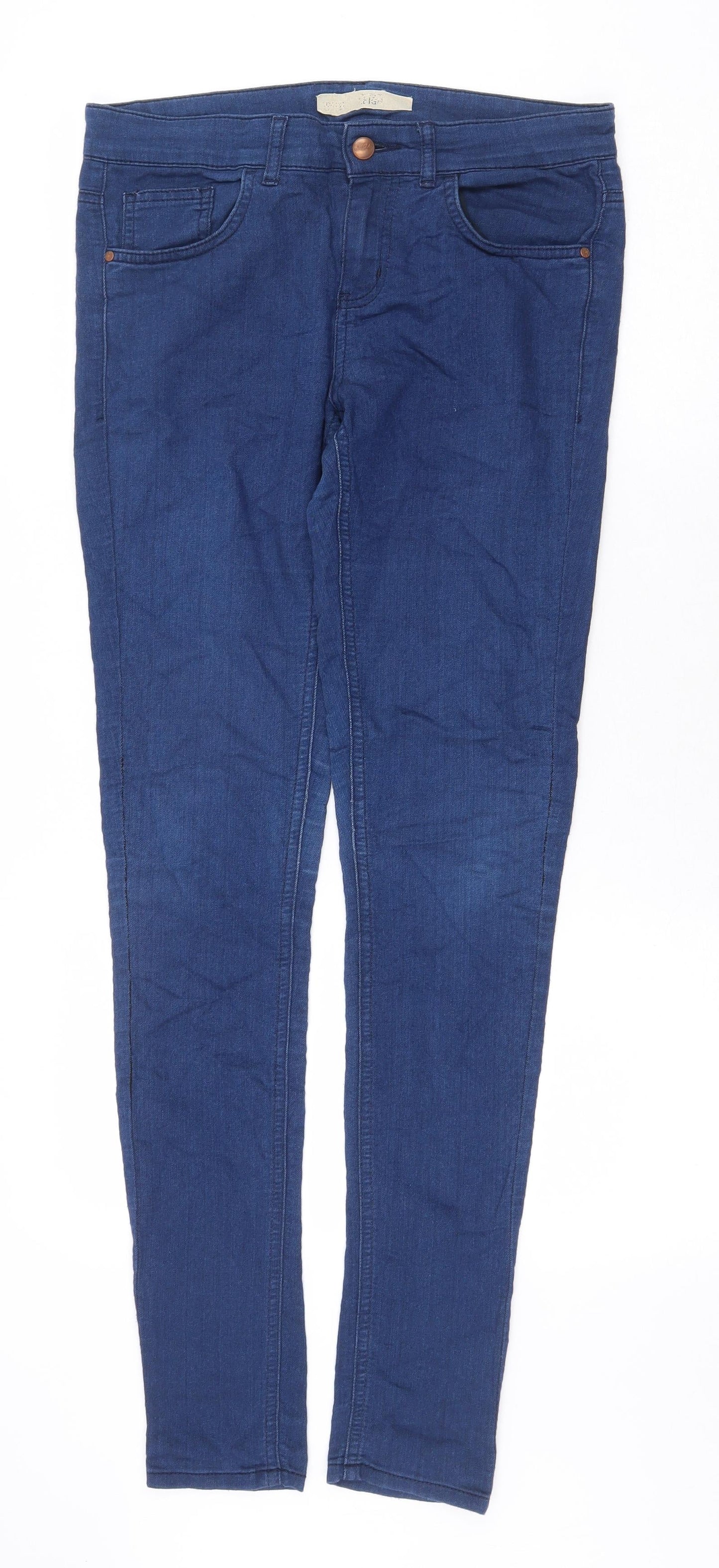 Topshop Womens Blue Cotton Skinny Jeans Size 30 in Regular Zip