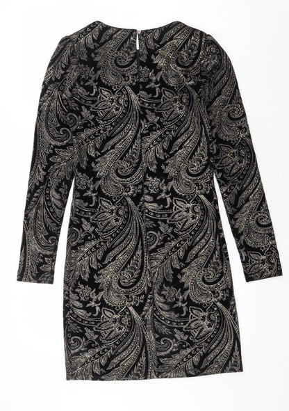 NEXT Womens Black Paisley Polyester Shift Size 8 Round Neck Button