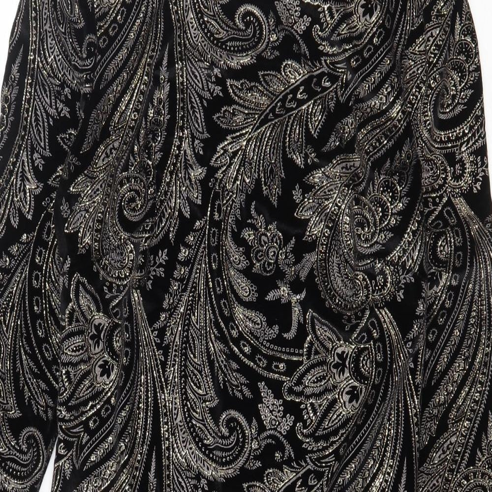 NEXT Womens Black Paisley Polyester Shift Size 8 Round Neck Button
