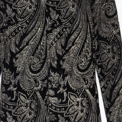 NEXT Womens Black Paisley Polyester Shift Size 8 Round Neck Button