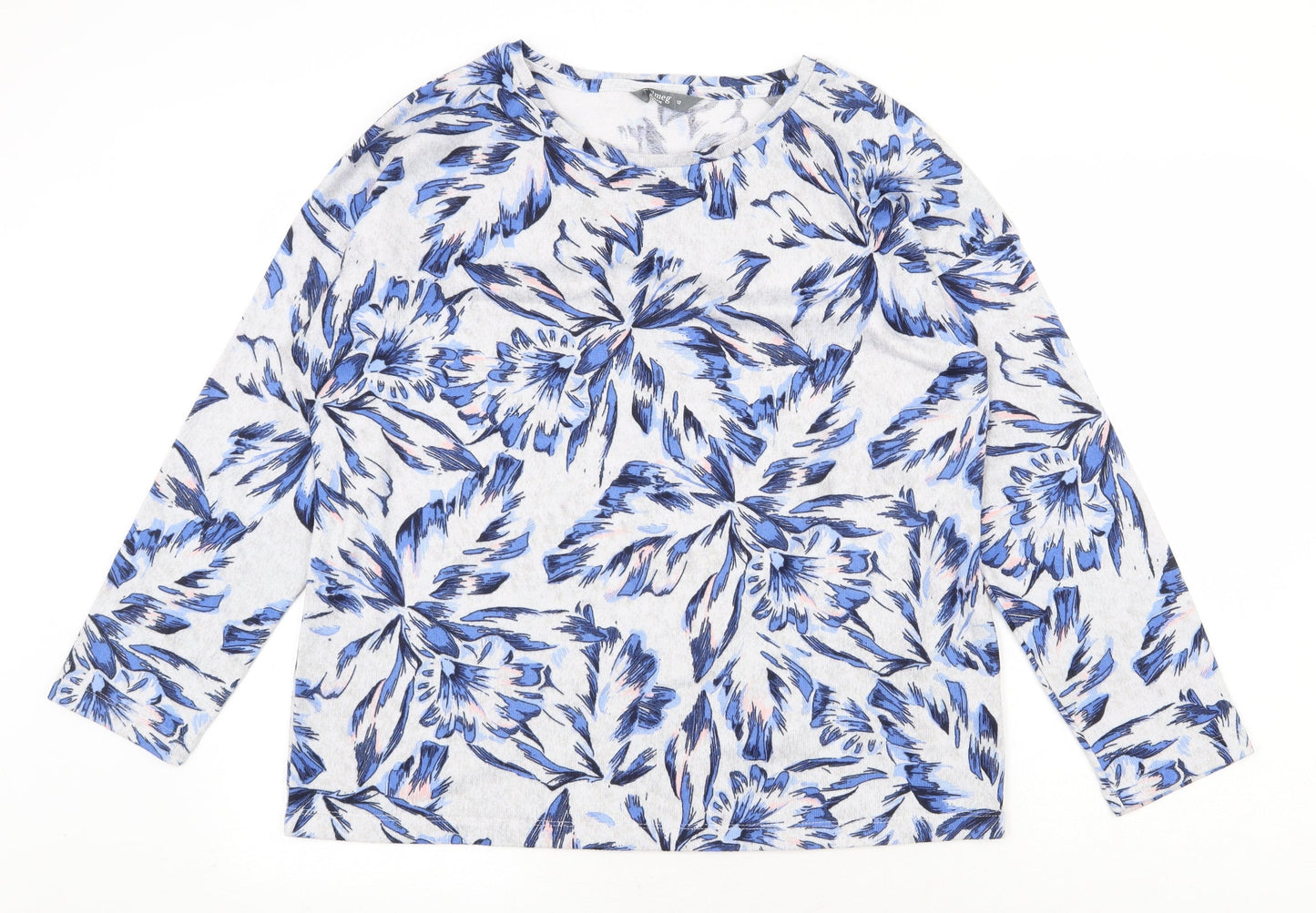 Nutmeg Womens Grey Round Neck Floral Polyester Pullover Jumper Size 12