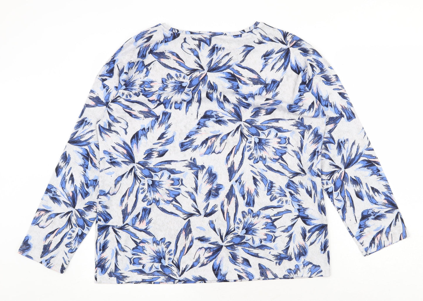 Nutmeg Womens Grey Round Neck Floral Polyester Pullover Jumper Size 12